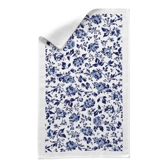 Floral Blooms Kitchen Towel Set 5-Pc Pot Holder Oven Mitt Navy Blue White NEW - Picture 5 of 6